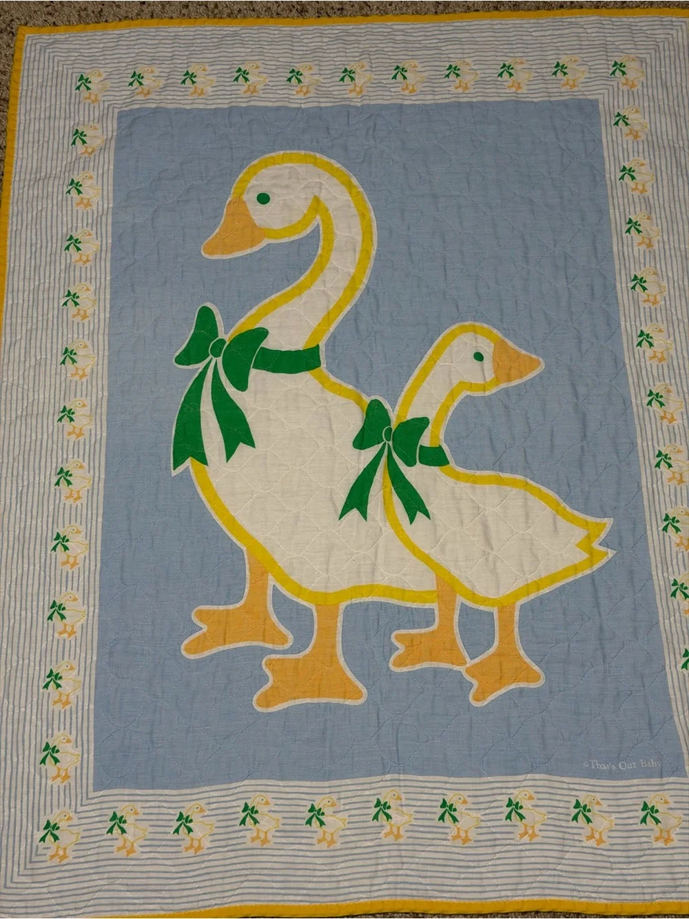 VTG That’s Our Baby Quilted Blanket - Mother Goose Cottage Core Country 34”x43”